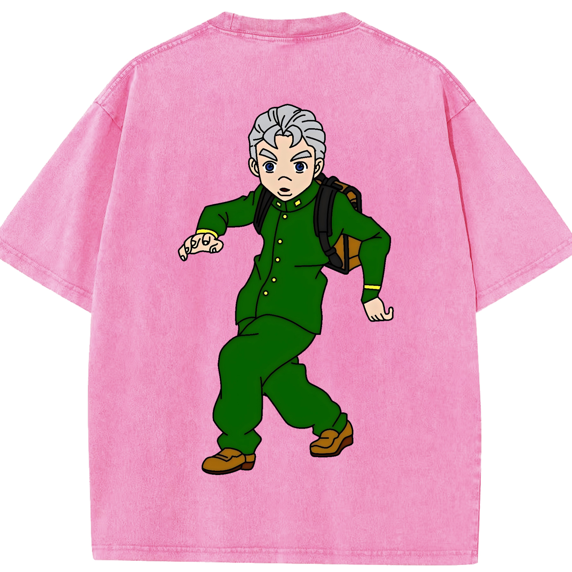 （画像用） ジョジョの奇妙な冒険 広瀨康一 JoJo's Bizarre Adventure Hirose Koichi 綿100% ヴィンテージ風 半袖Tシャツ（背面プリント）
